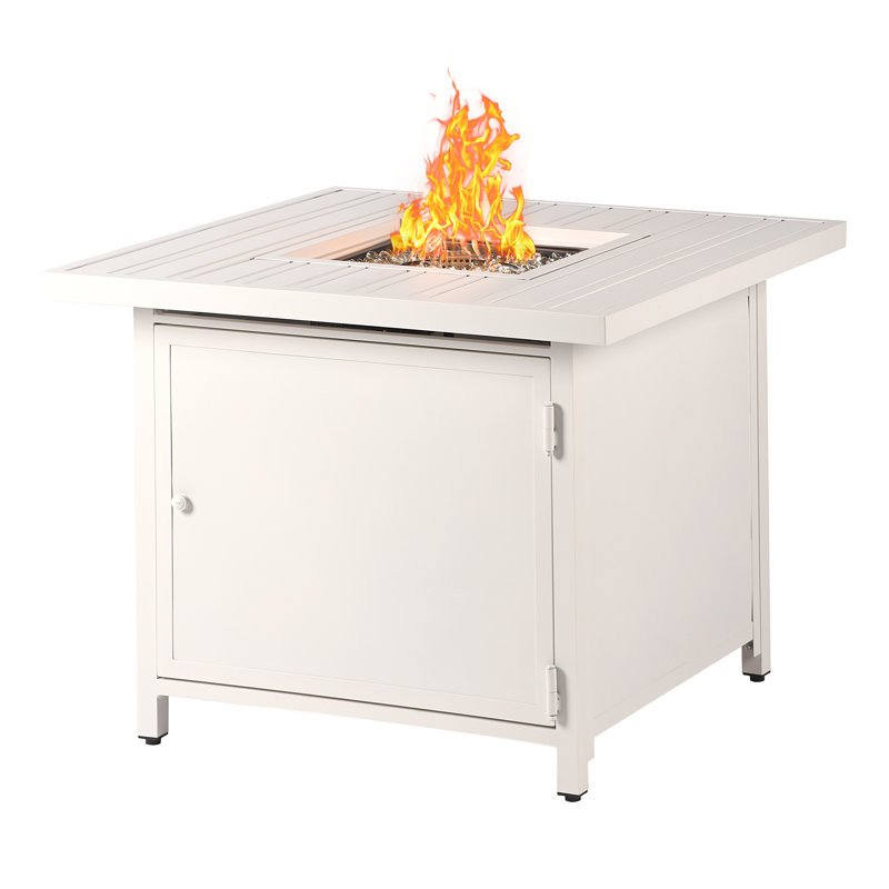 Square 42 In. X 42 In. Aluminum Propane Fire Pit Table With Glass Beads, Two Covers, Lid, 55,000 Btus In Grey Finish