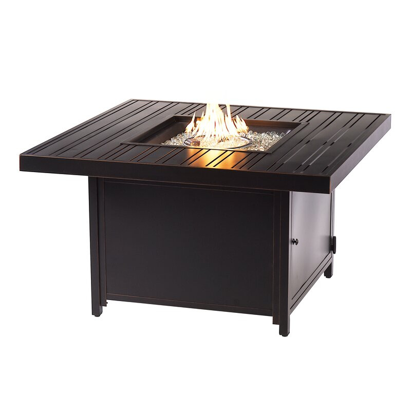 Gulli Square 42 In. X 42 In. Aluminum Fire Pit Table With Glass Beads, Two Covers, Lid, 55,000 Btus In Grey Finish