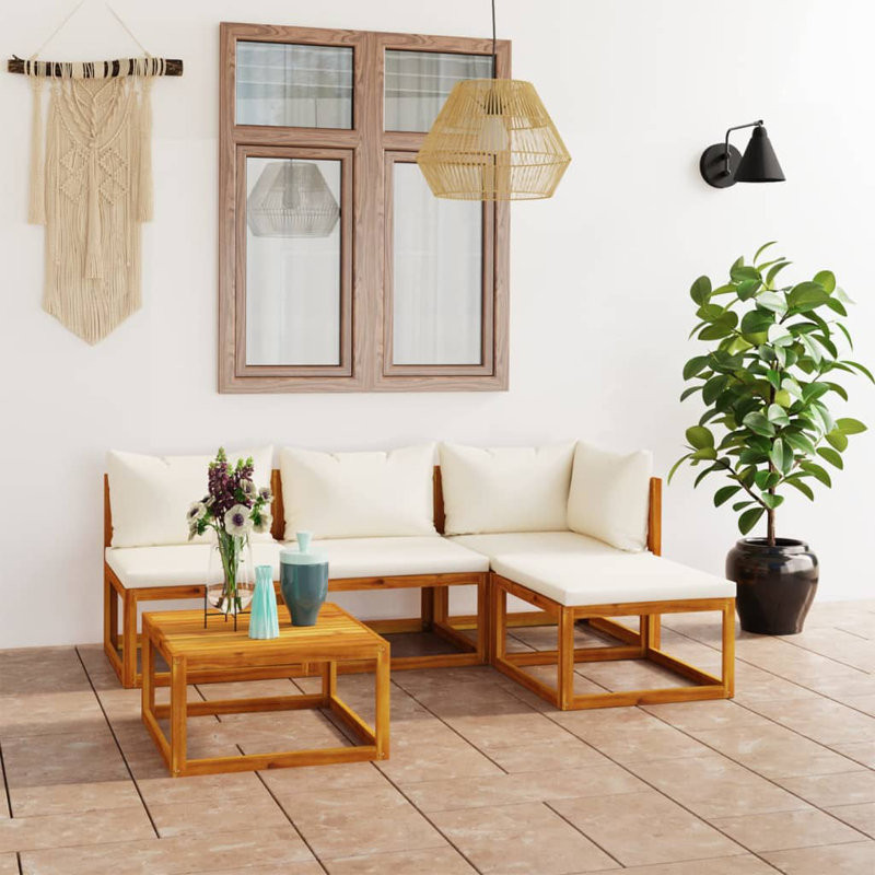 5 Piece Patio Lounge Set with Cushion Solid Acacia Wood