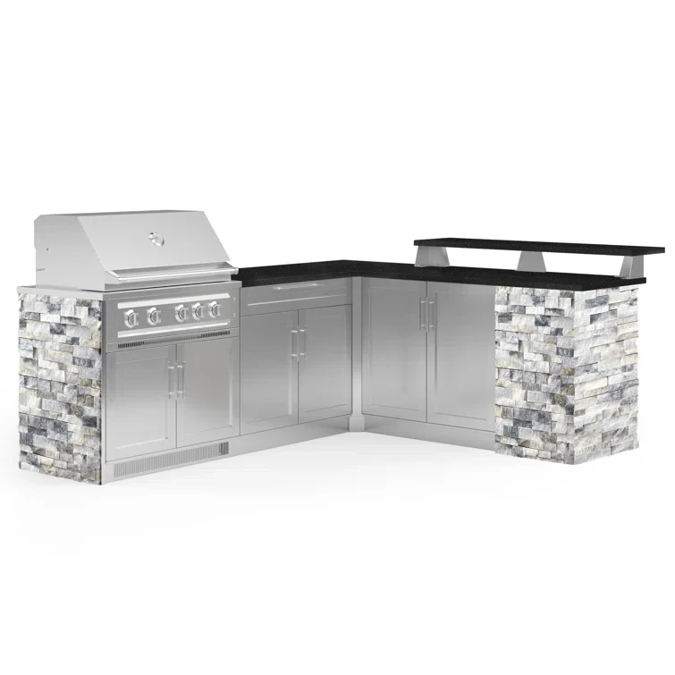 Outdoor Kitchen Signature Series 8 Piece L Shape Cabinet Set with 36 in. Propane Gas Platinum Grill