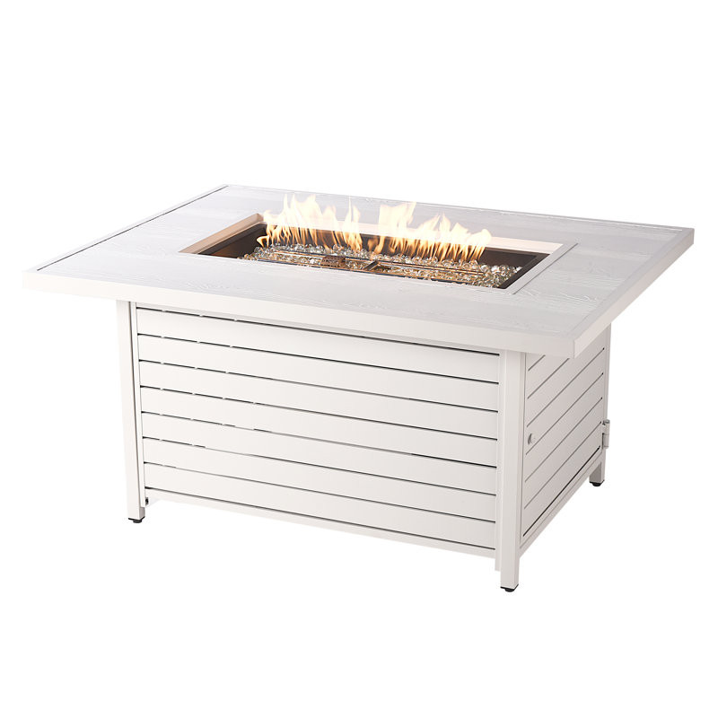 Topanga Rectangular 48 In. X 36 In. Aluminum Propane Fire Pit Table, Glass Beads, Two Covers, Lid, 55,000 Btus In Brown Finish