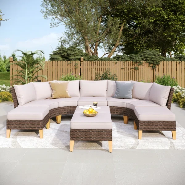 Argyri Wicker Outdoor Patio Conversation Furniture Sectional Set with Cushions