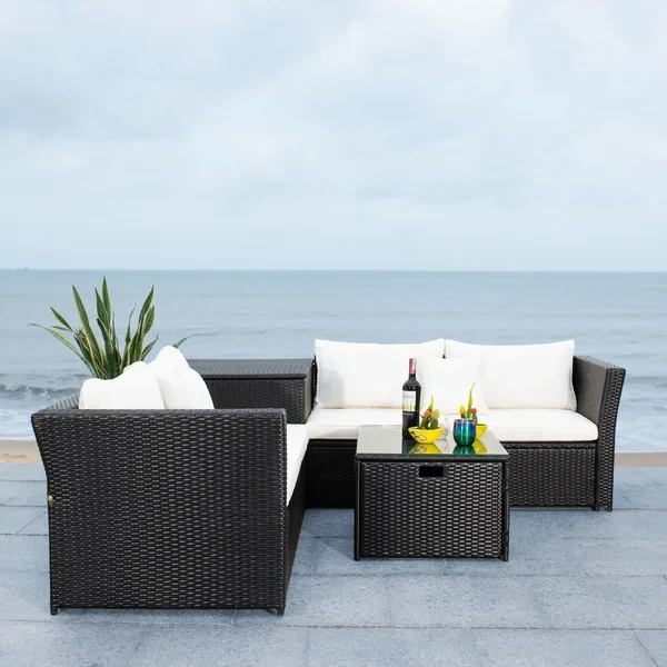 3 Piece Rattan Sectional Seating Group with Cushions