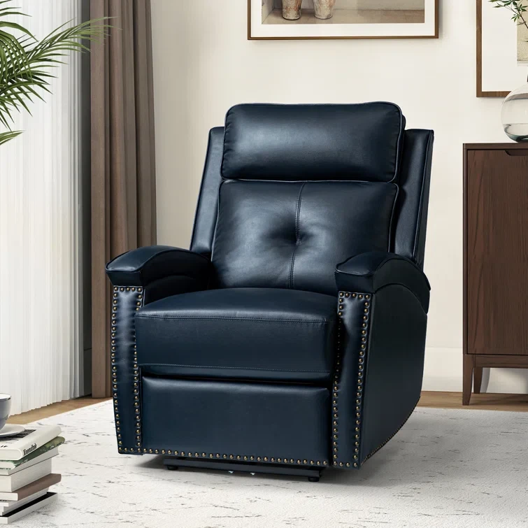 Avelino Genuine Leather Power Recliner with Nailhead Trim