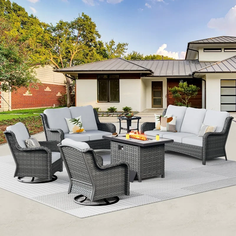 25.2" H x 42.13" W x 25.98" D 8 - Person Outdoor Seating Group with Cushions