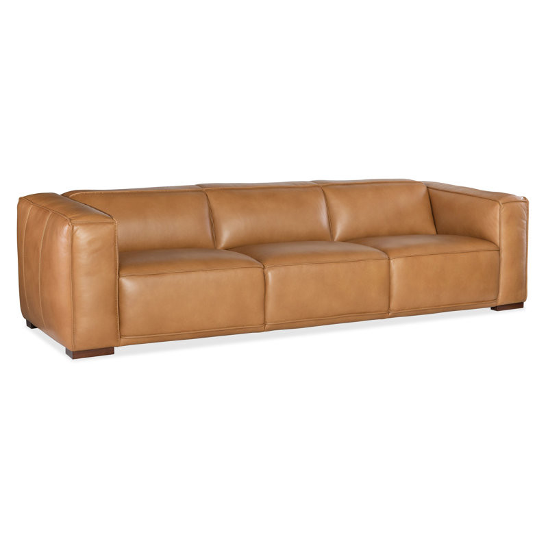 Naairah Leather 3-Seat Sofa, Caramel