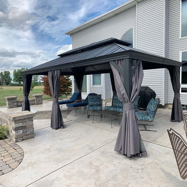 PURPLE LEAF 12' x 20' Outdoor Grey Hardtop Gazebo for Patio Backyard with Heavy Duty Galvanized Steel Double Roof