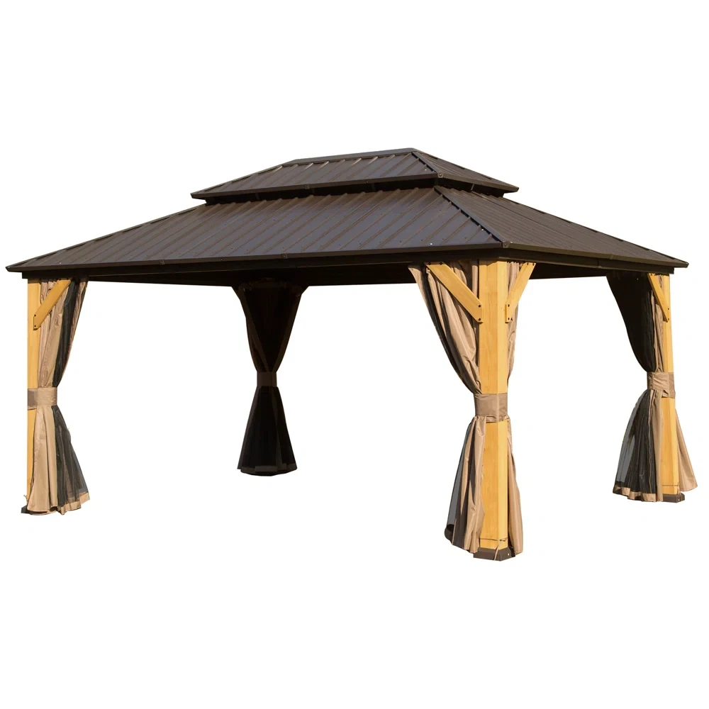 14 Ft. W x 10 Ft. D Solid Wood Patio Gazeb