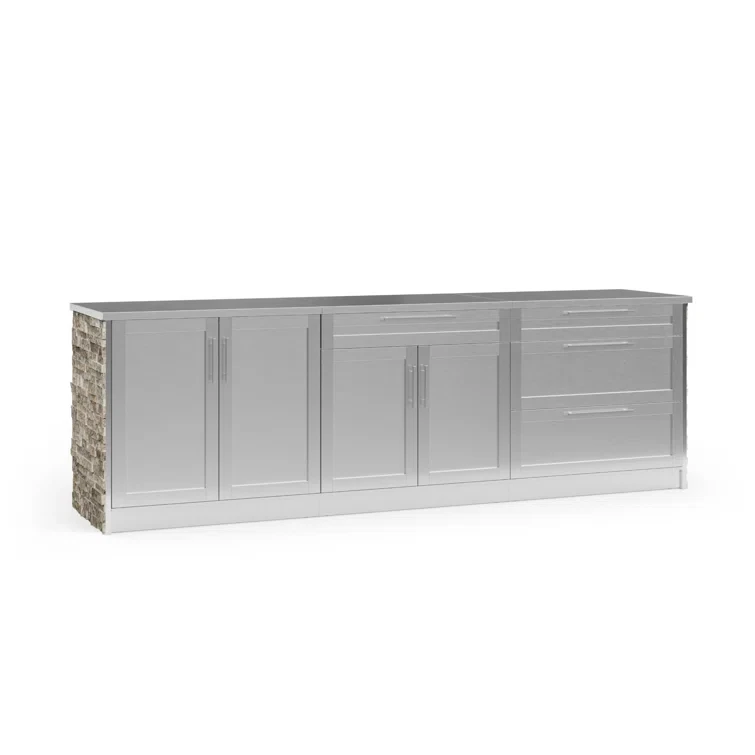 Outdoor Kitchen Signature Series 4 Piece Cabinet Set with Bar Cabinet and Stainless Steel Top