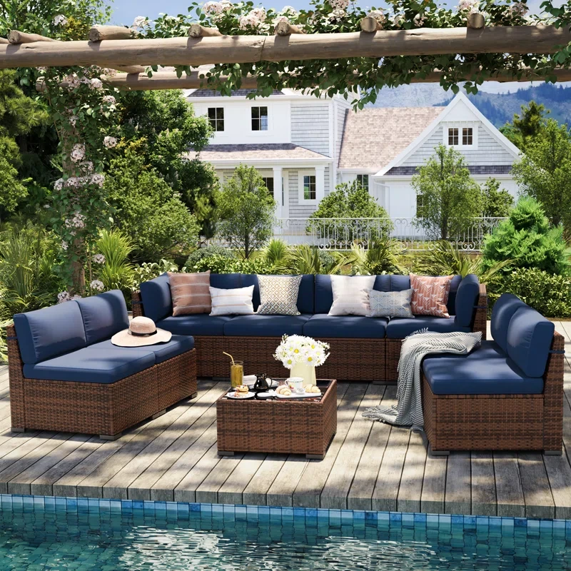 8 Person Rattan Sectional Seating Group With Cushions