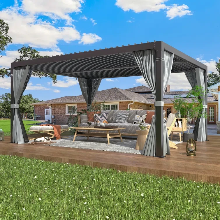 12 ft. W x 10 ft. D Erommy Outdoor Louvered Aluminum Pergola