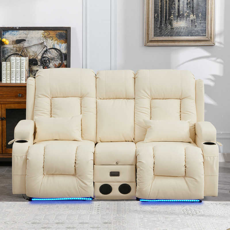 Faux Leather Power Reclining Home Theater Seating with Cup Holder