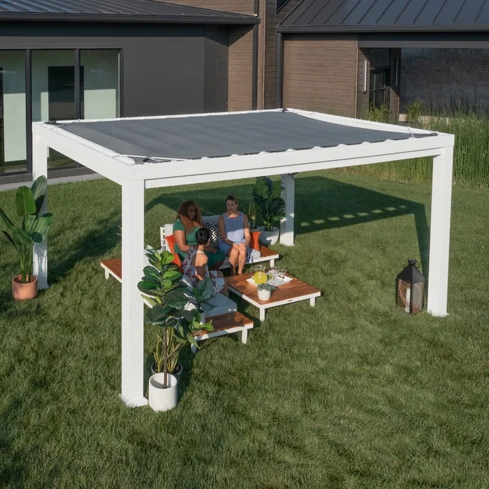 14 ft. W x 10 ft. D Backyard Discovery Windham Steel Pergola with Canopy