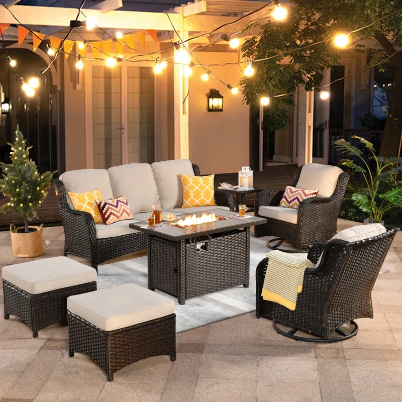 Cracraft 7 Piece Sofa Seating Group with Fire Pit and Cushions