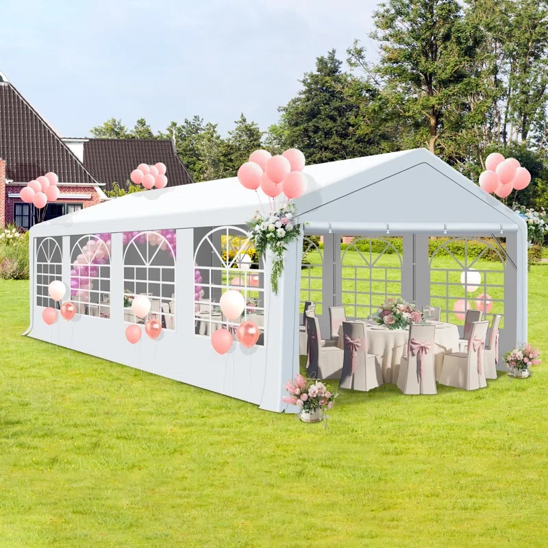 13(ft)W x 26(ft)D Metal Party Tent Canopy, Heavy Duty Outdoor Wedding Gazebo with 4 Sand Bags