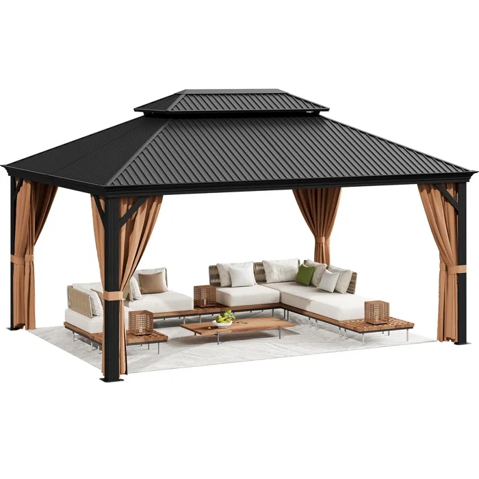 Hardtop Gazebo Outdoor Galvanized Steel Metal Double Roof 19.5 ft W x 11.9 ft D