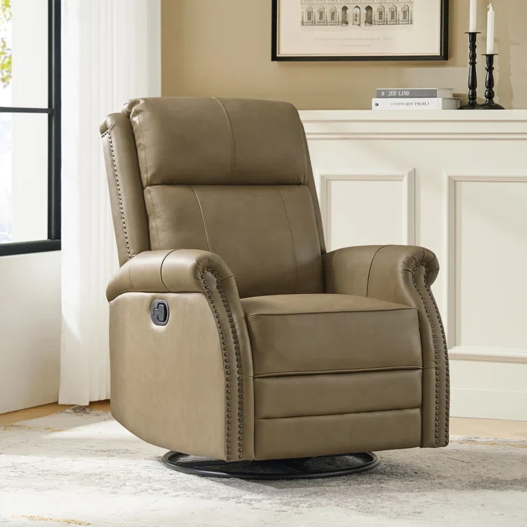 Anouschka 30.5" Wide Swivel Rocking Genuine Leather Manual Recliner