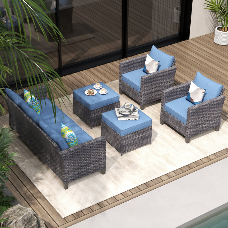GRST 5 Piece Rattan Sofa Seating Group with Cushions