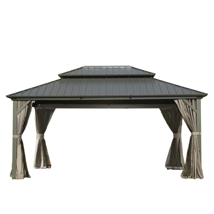 Dorey 12 ft x 16 ft Galvanized Steel Double Roof Aluminum  Gazebo with Curtain and Netting