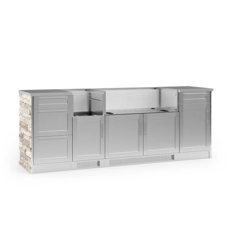 Outdoor Kitchen Signature Series 8 Piece Cabinet Set with Dual Side Burner and Stainless Steel Top