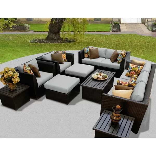 Anastase 12 Piece Wicker Outdoor Sectional Seating Group with Storage Coffee Table and End Tables