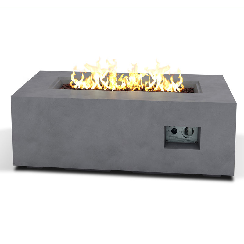 17 Stories 42"L Rectangular Light Brown Eco-Friendly Concrete/Metal Outdoor Propane Gas Modern Smokeless Fire Pit Table With Weather Resistant Cover, 50,000 BTU