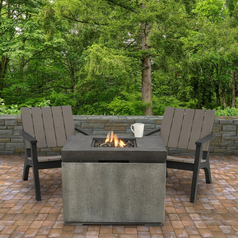 25" H x 24" W Stone Propane Outdoor Fire Pit Table with Lid