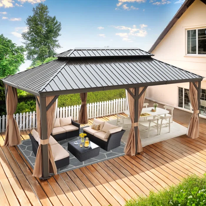 19 Ft. W x 11 Ft. D Aluminum Patio Gazebo with Sofa Set