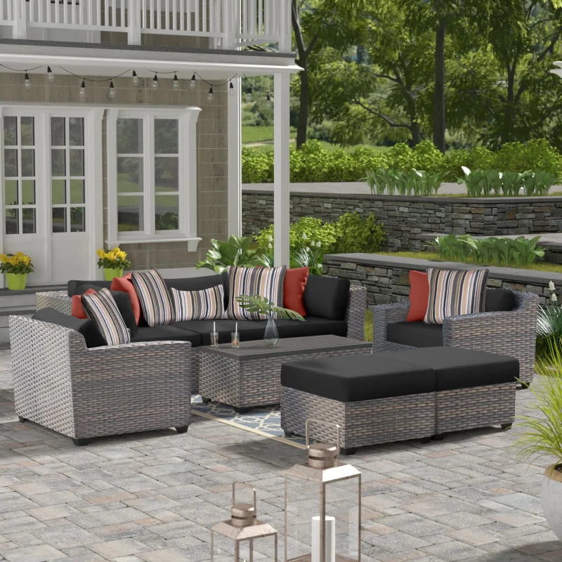 Amjad 8 Piece Outdoor Sectional Seating Group with Cushions