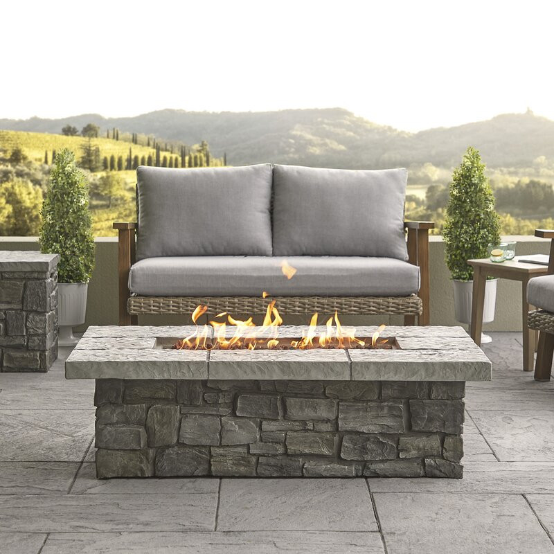 SEDONA Rectangle Concrete Propane or Natural Gas Fire Pit Table by Real Flame 15.25" H x 52.25" W x 31.25" D