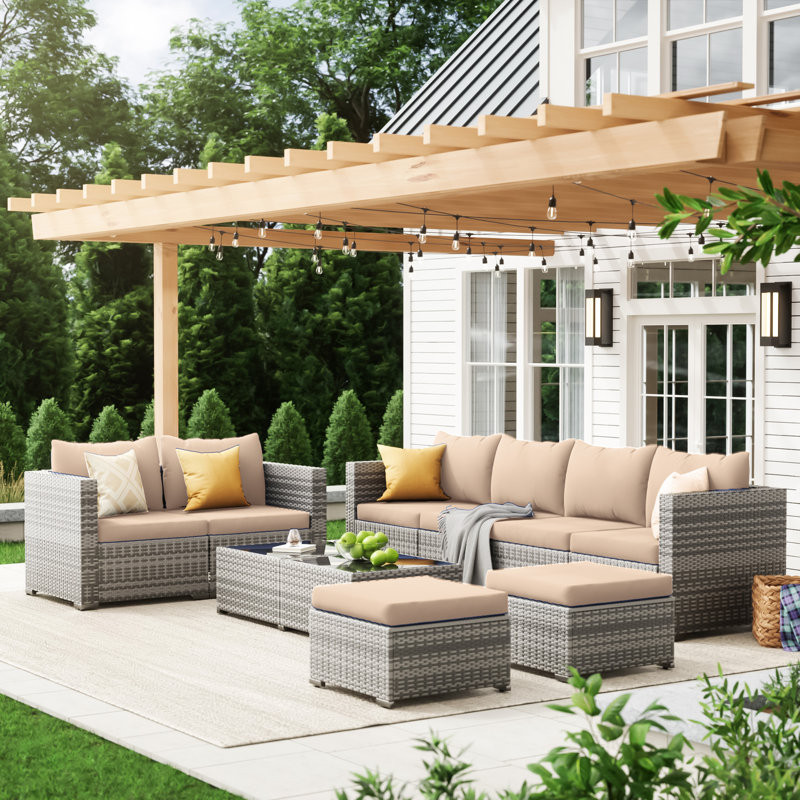 10 Piece Rattan Sectional Seating Group With Cushions