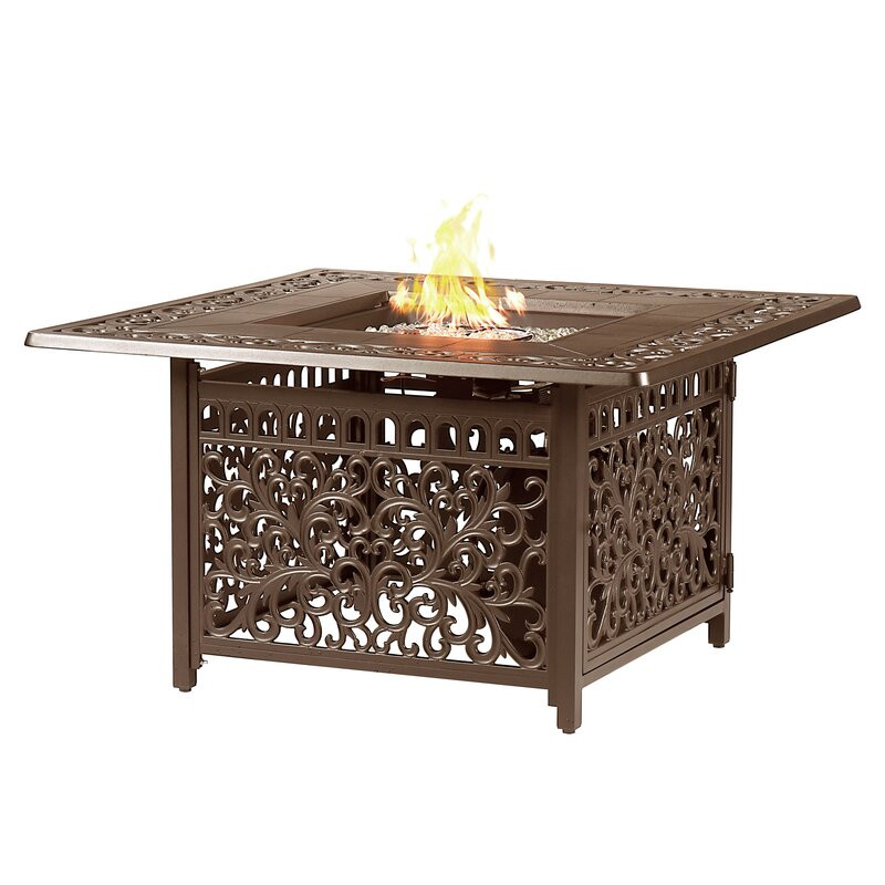 Marquette 24.5" H x 42" W Aluminum Propane Fire Pit Table with Lid