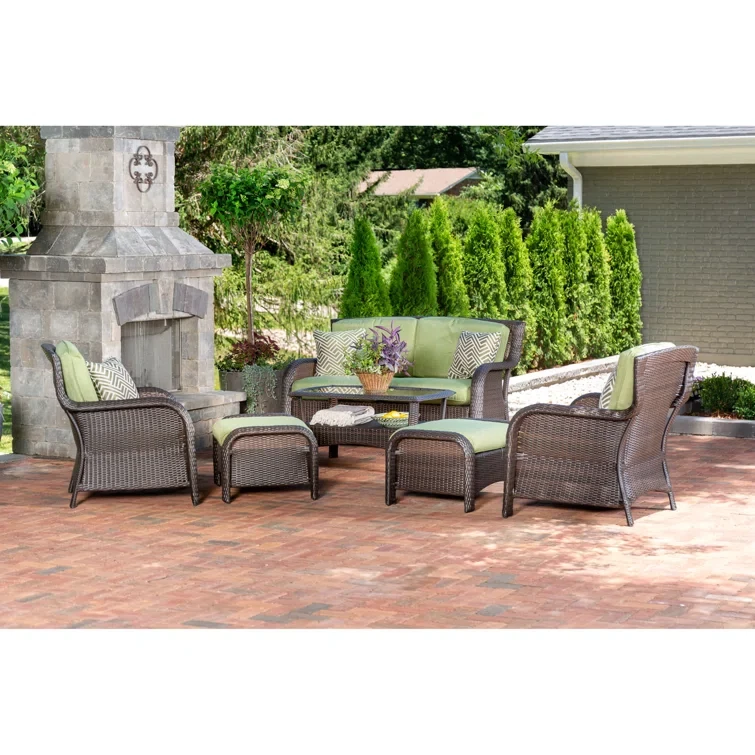 Lidewij 6 Piece Conversation Set with Loveseat, 2 Chairs and Ottomans