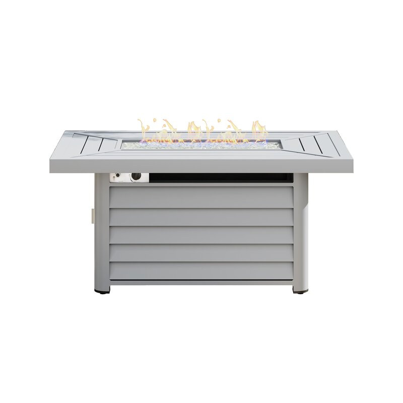 Baecher Aluminum Propane Outdoor Fire Pit Table with Hidden Fuel Tank Storage & Lid 24.6" H x 51.9" W x 33.9" D