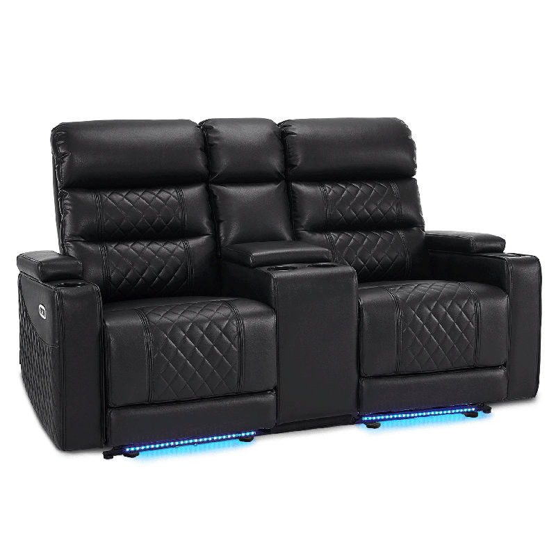 Power Reclining Loveseat Sofa with Adjustable Headrests and Console, Home Theater Seating