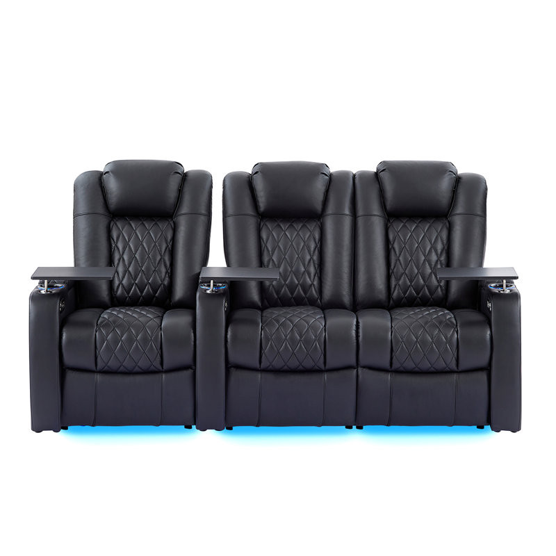 Ivy Bronx Leather Home Theater Seating Dual Power Movie Theater Chairs Theater Recliner Sofa