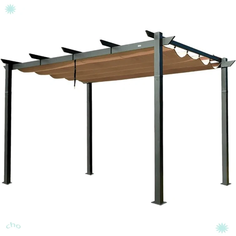 Outdoor Retractable Pergola With Weather-Resistant Sun Shade Canopy