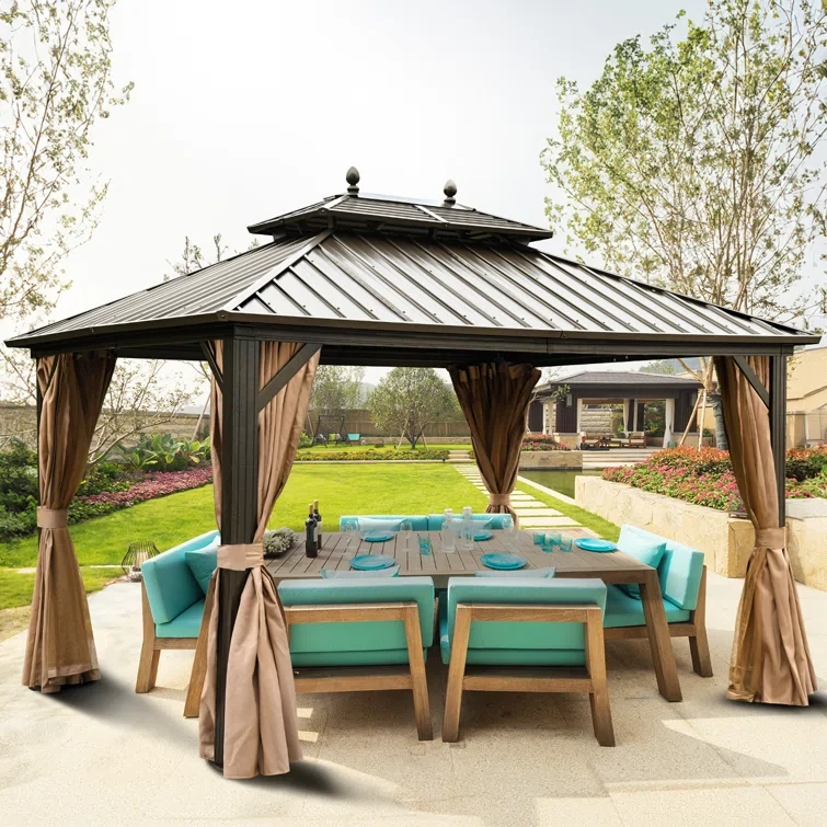 12 ft x 10 ft Aluminum Patio Gazebo Permanent Hardtop Gazebos