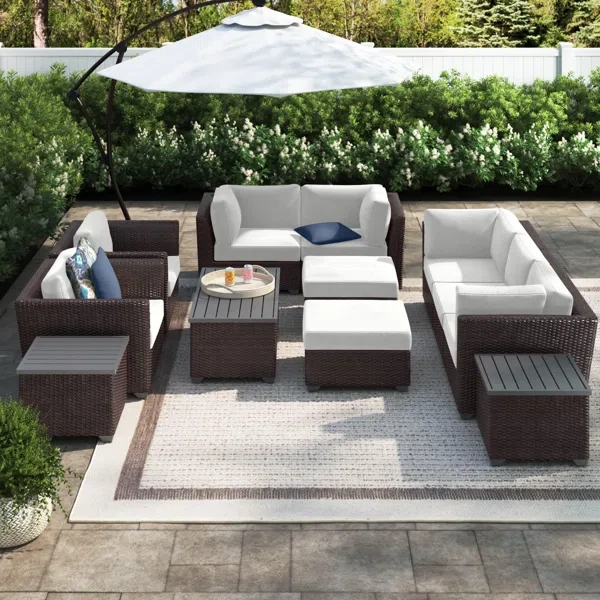 Anastase 12 Piece Wicker Outdoor Sectional Seating Group with Storage Coffee Table and End Tables