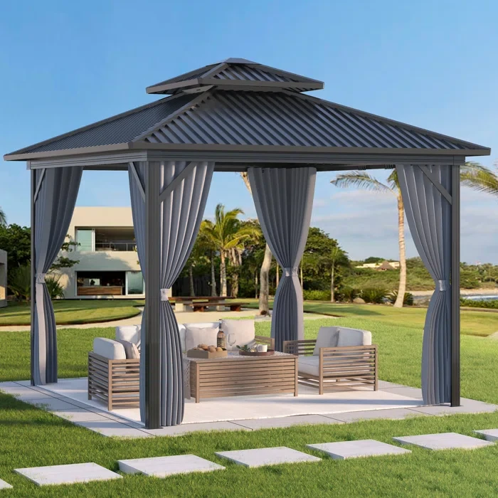 10 ft. W x 10 ft. D Aluminum Double Roof Patio Gazebo with Galvanized Steel Hardtop