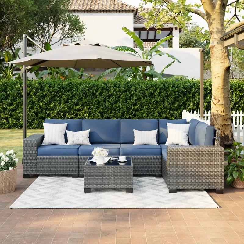 Earling 5 - Person Modular Wide Armrest Outdoor Rattan Sectional Seating Group