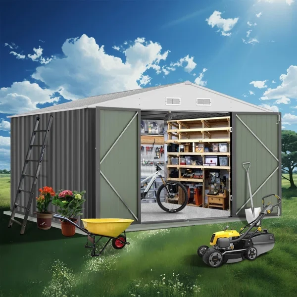 Galvanized Steel Horizontal Storage Shed 79.92" H x 143.28" W x 125.16" D