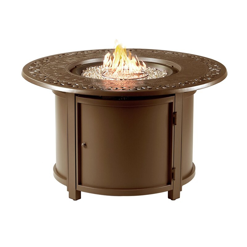 Heredia Round 44 In. X 44 In. Aluminum Propane Fire Pit Table With Glass Beads, Two Covers, Lid, 55,000 Btus In Grey Finish