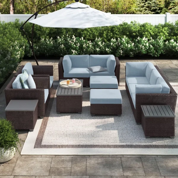 Anastase 12 Piece Wicker Outdoor Sectional Seating Group with Storage Coffee Table and End Tables