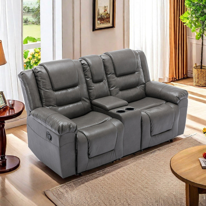 Elvenia Faux Leather Home Theater Seating with Cup Holder