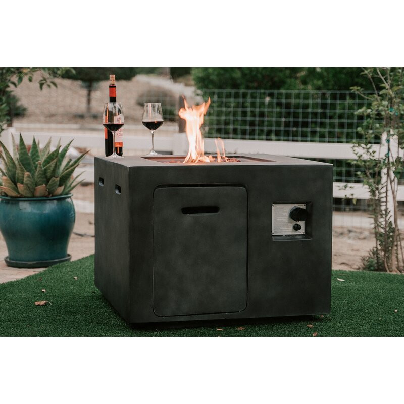 17 Stories 30"W Square Gray Mgo/Metal Outdoor Propane Gas Smokeless Fire Pit Table, Patio Heater, Backyard Fireplace, Conversation Area Centerpiece Bonfire