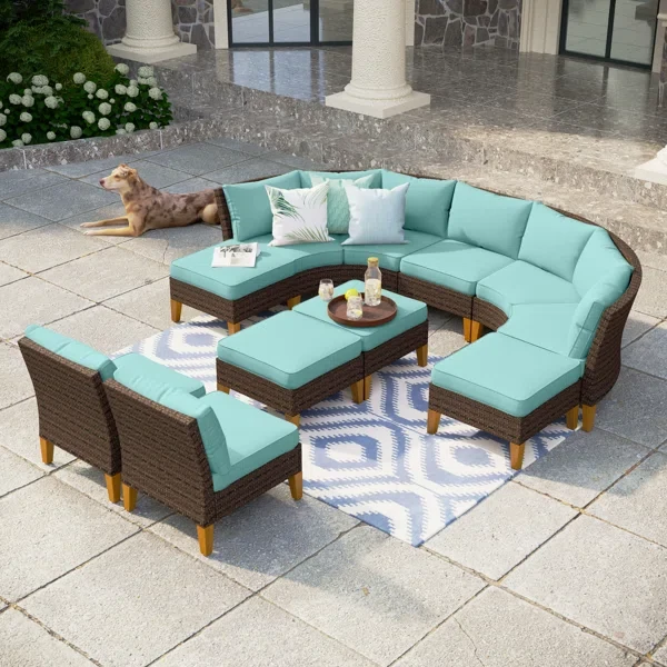 Argyri Wicker Outdoor Patio Conversation Furniture Sectional Set with Cushions