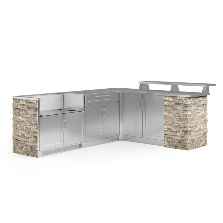 Outdoor Kitchen Signature Series 8 Piece L Shaped Cabinet Set with Stainless Steel Top