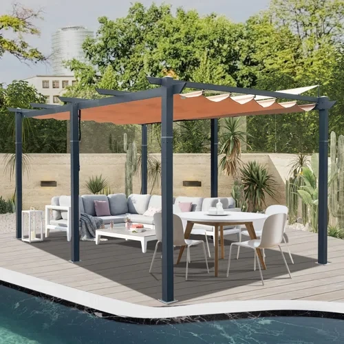 11 ft. W x 16 ft. D Outdoor Aluminum Retractable Pergola with Canopy