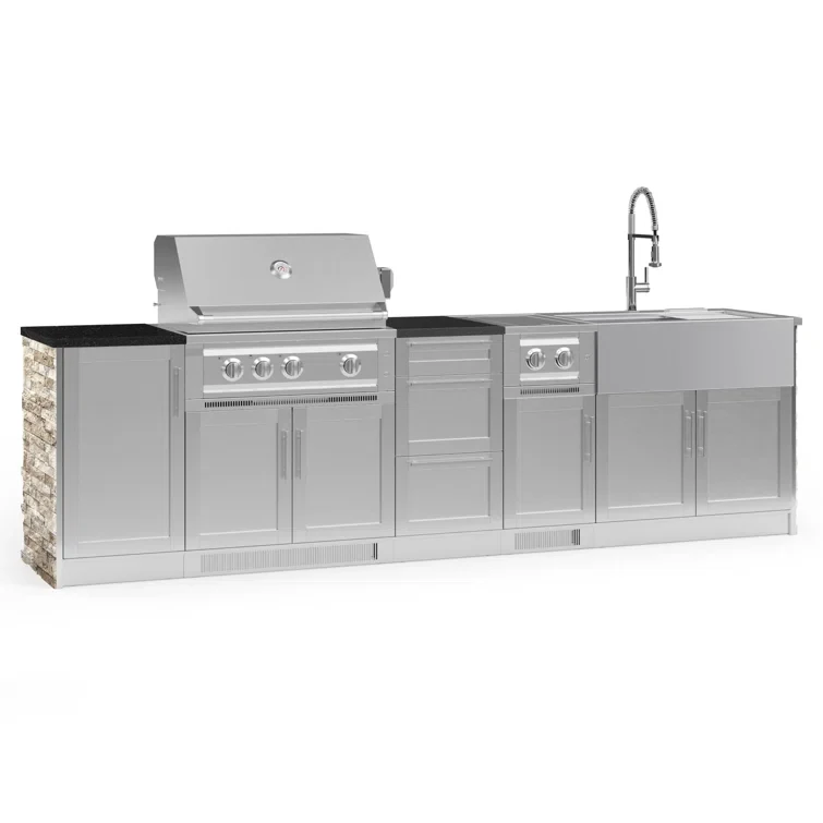 Outdoor Kitchen Signature Series 10 Piece Cabinet Set with 33 in. Propane Gas Platinum Grill